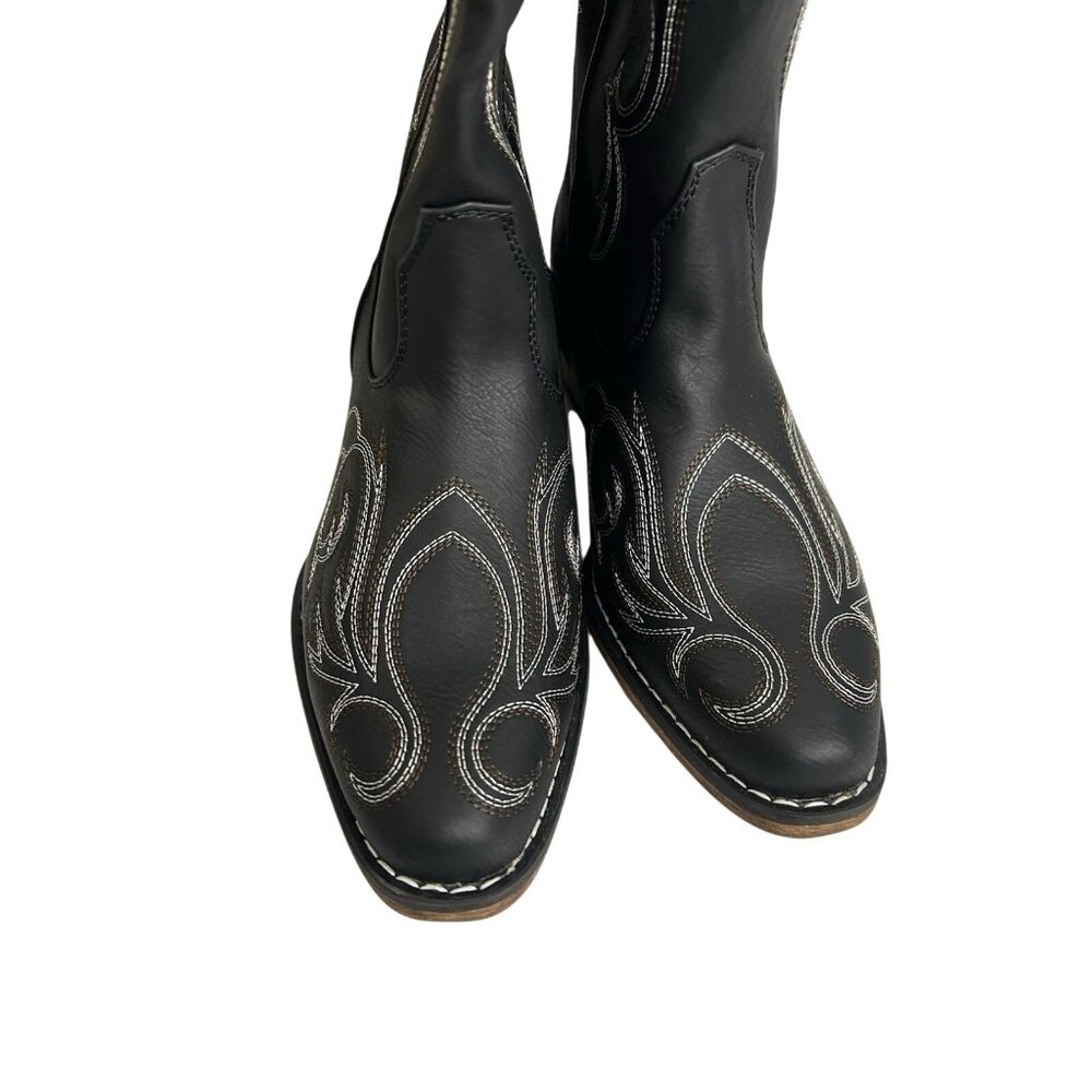 Women 8 Square-toe Mid-Calf Cowgirl Boots Embroidered Western Black- Dream Paris - Picture 14 of 14